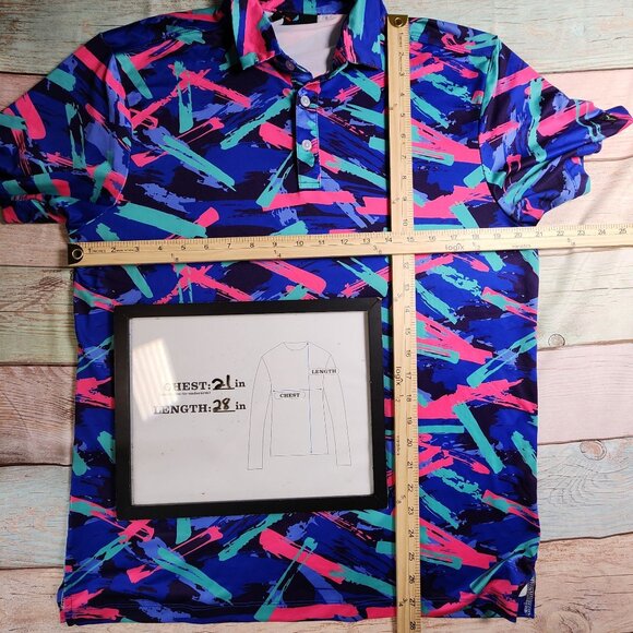 Yatta Golf Mens Medium Green Abstract Print Performance Stretch Polo Shirt - Picture 7 of 7